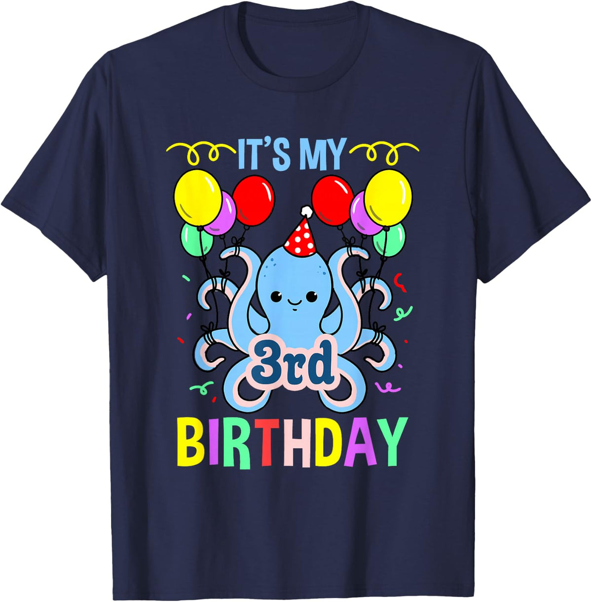 Its My 3rd Birthday Octopus T-Shirt - Navy Blue