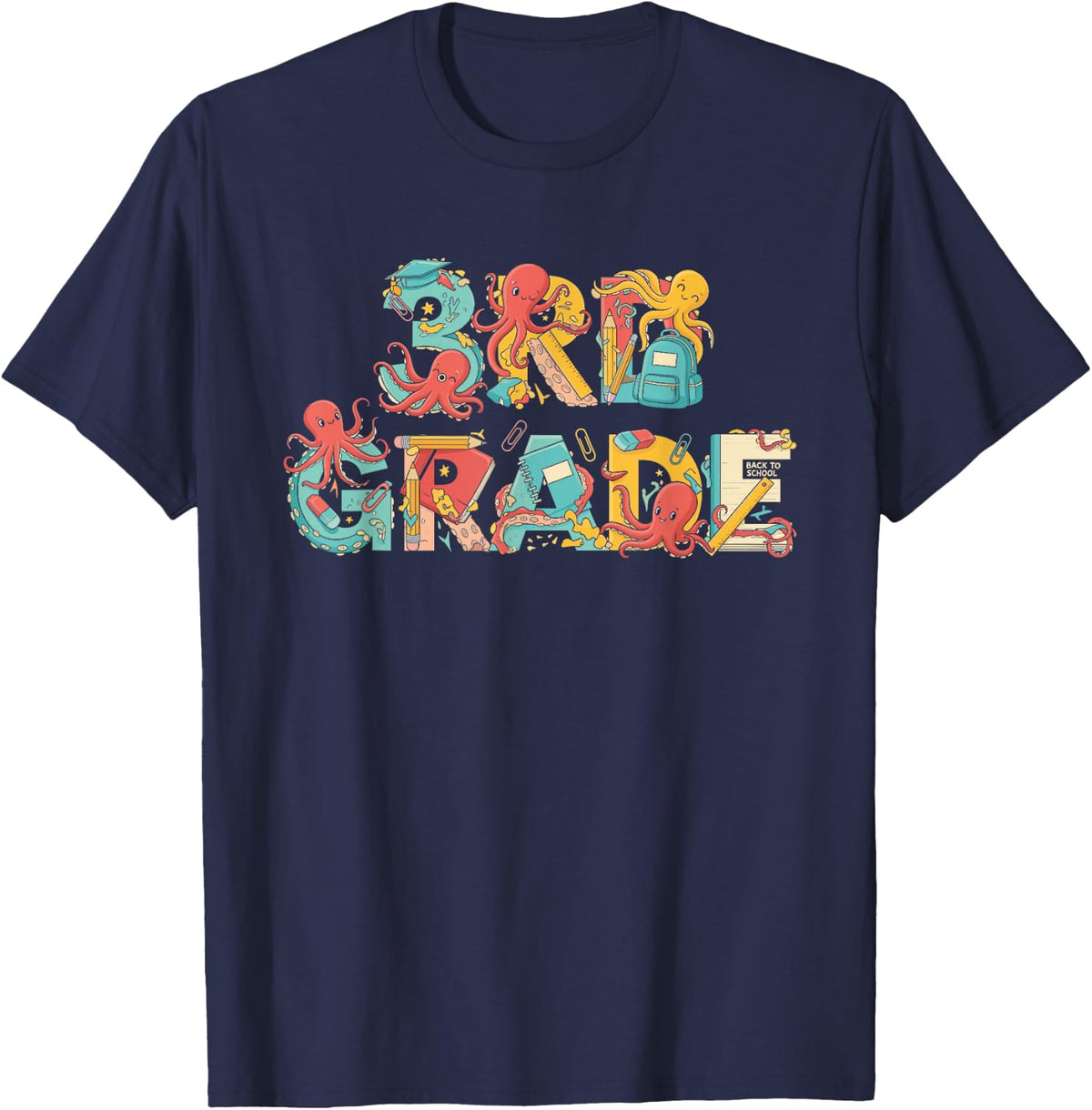 Funny Octopus Third Grade Back to School Kids Boys Girls T-Shirt - Navy Blue