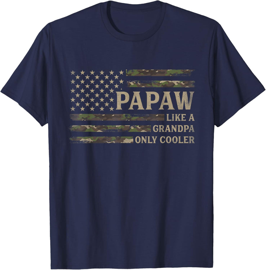 Papaw Like A Grandpa Only Cooler Camo Father's Day USA Flag T-Shirt - Navy Blue