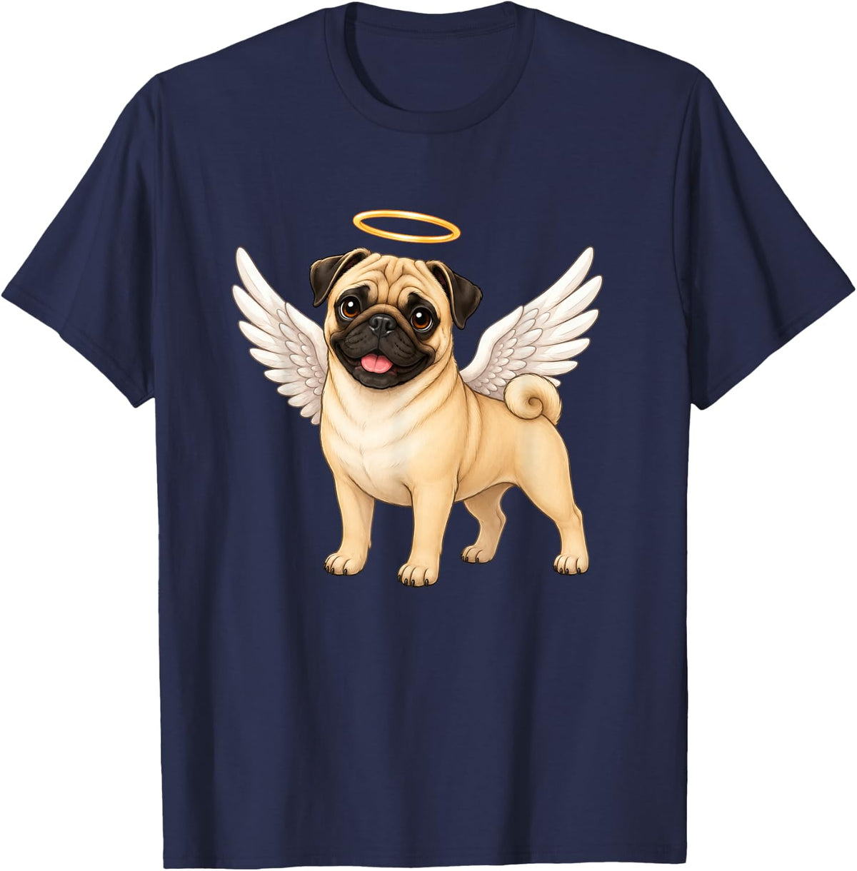 Cute Pug Angel with Wings Dog Lover Design T-Shirt - Navy Blue