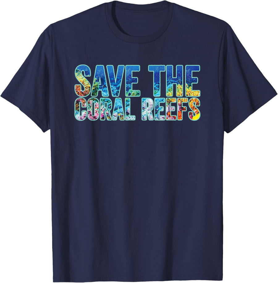 Save The Coral Reefs - Scuba Diver T-Shirt - Navy Blue