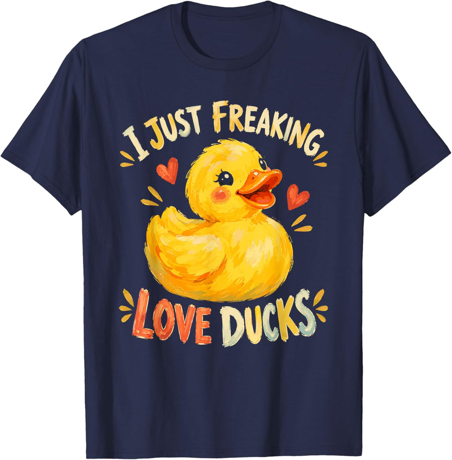 I Just Freaking Love Ducks Retro Typographic Art T-Shirt - Navy Blue