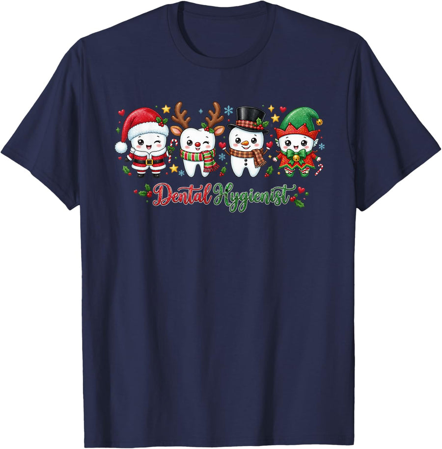 Christmas Dental Hygienist Cute Tooth Holiday Humor T-Shirt - Navy Blue
