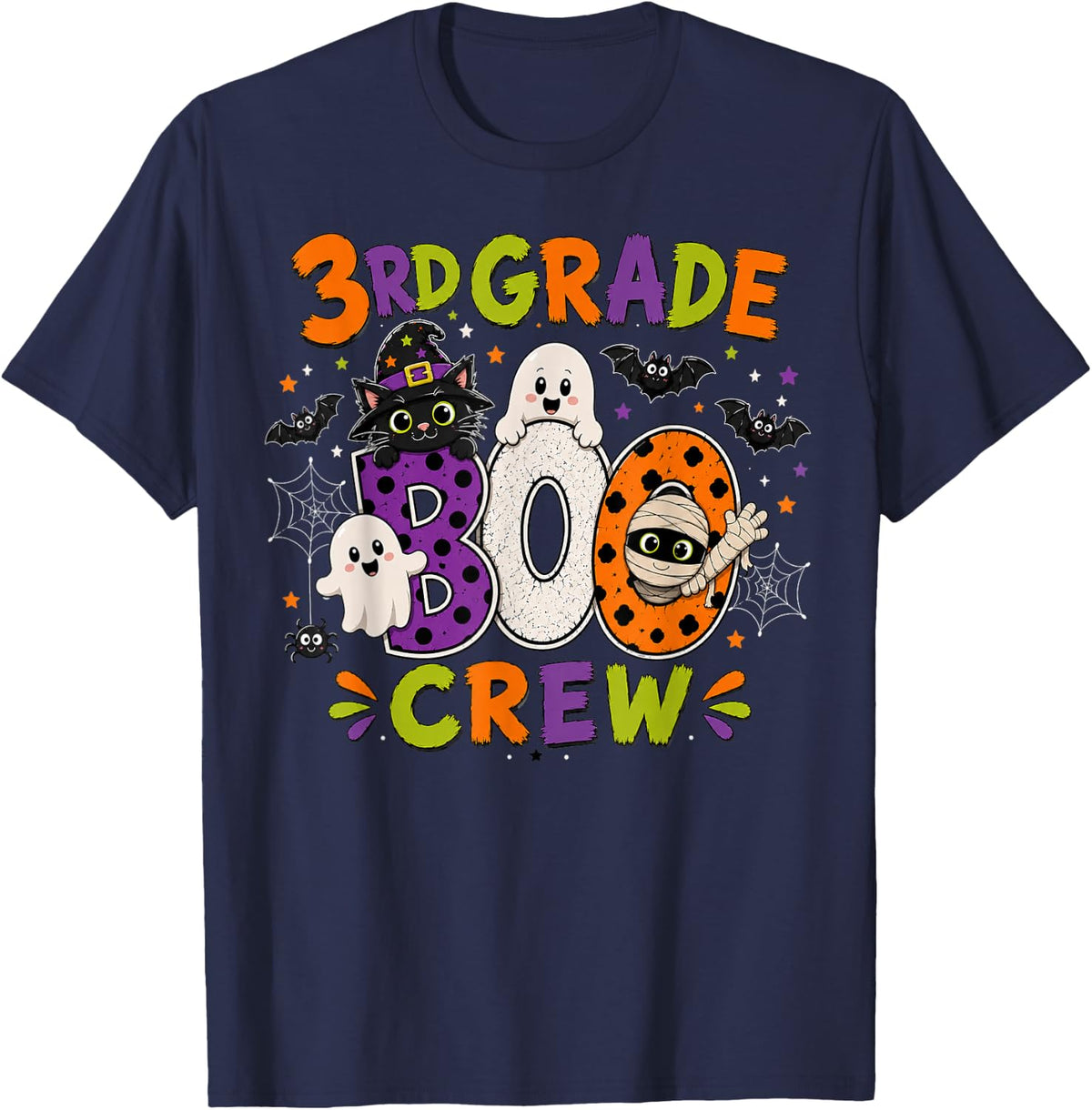 3rd Grade Boo Crew Student Teacher Ghost Halloween Costume T-Shirt - Navy Blue