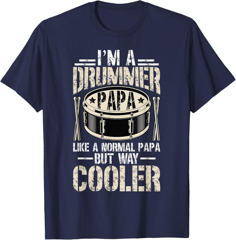 I'm A Drummer Papa Drum Papa Drummer Papa Grandpa T-Shirt - Navy Blue