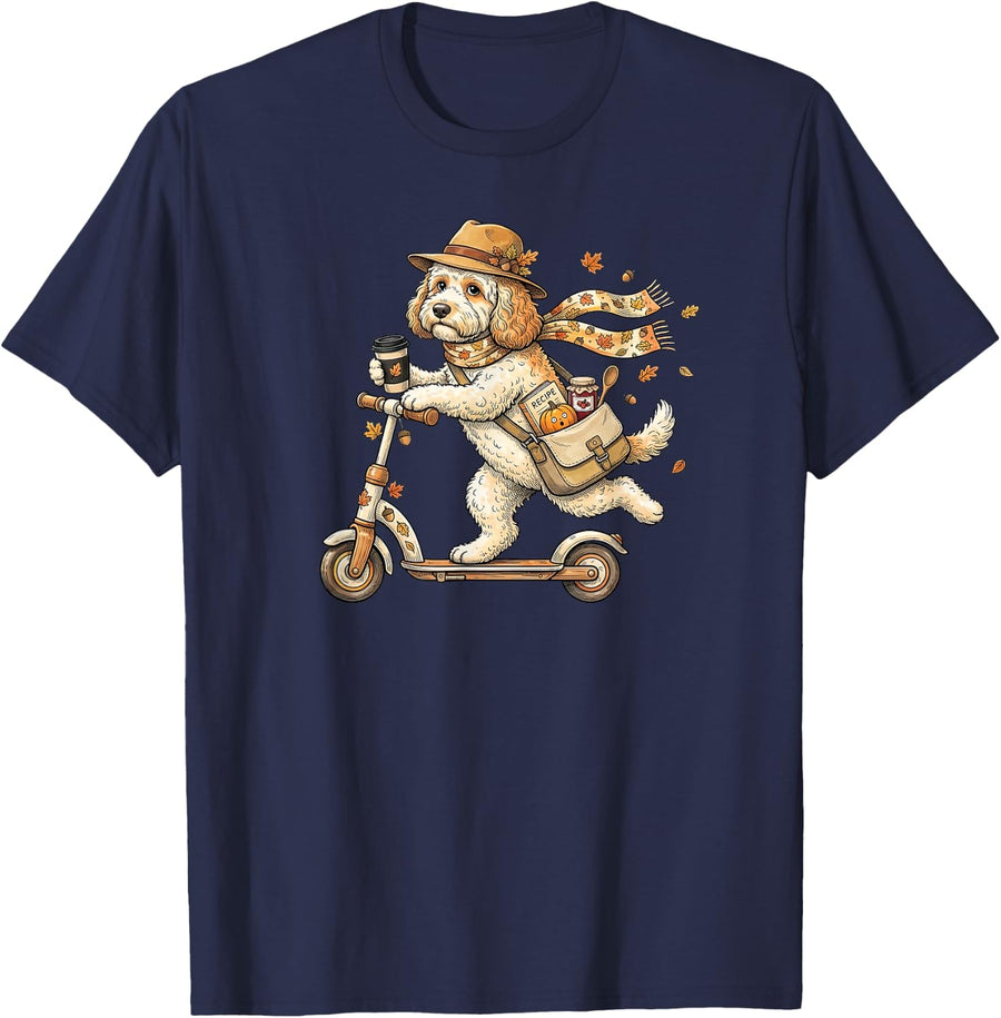 Funny Autumn Scooter Cockapoo Thanksgiving Womens Mens Kids T-Shirt - Navy Blue