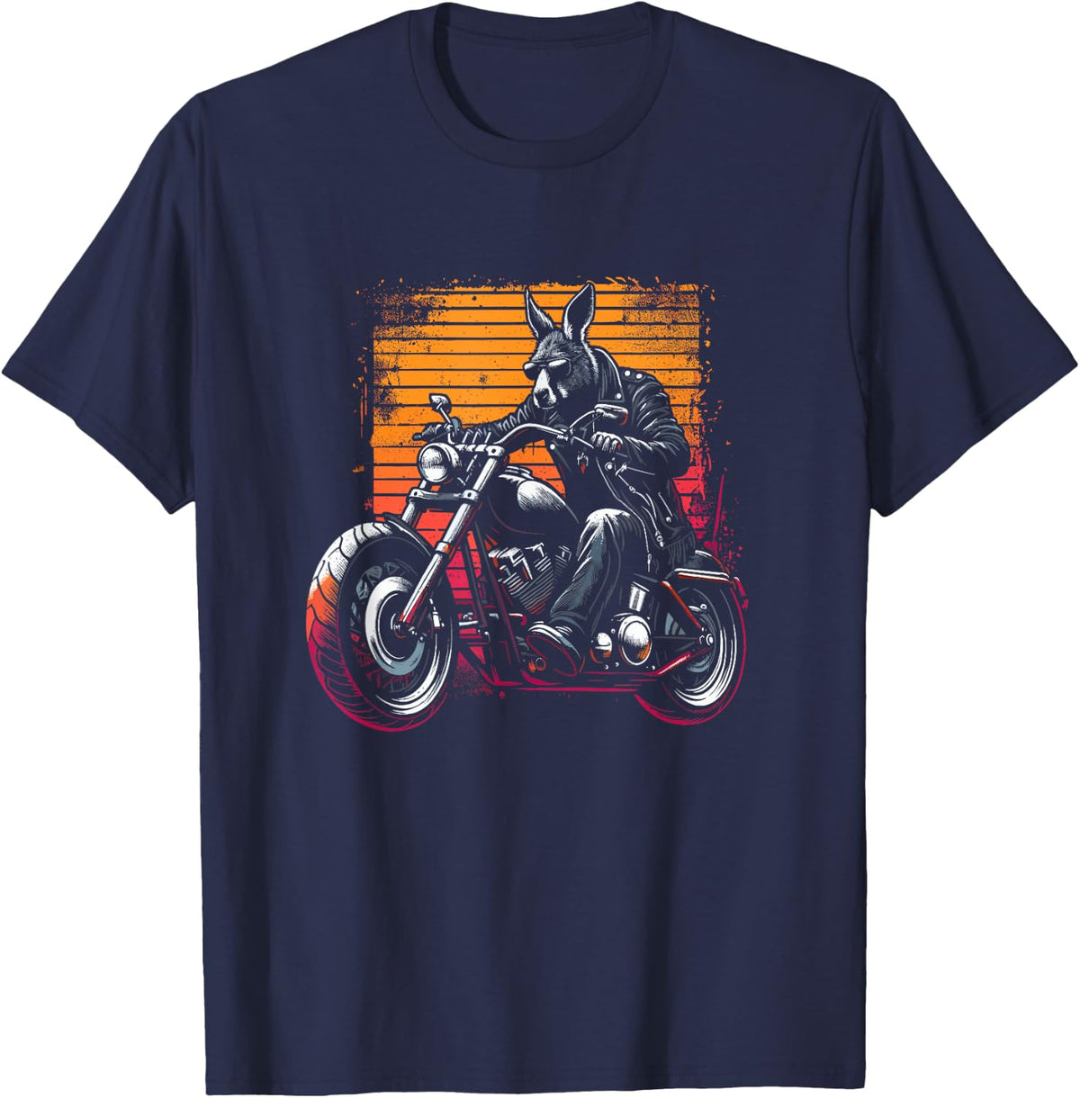 Kangaroo On A Motorcycle - Funny Kangaroo Biker Motorbike T-Shirt - Navy Blue