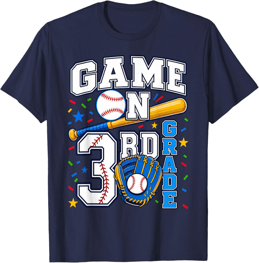 First Day of Third Grade Shirt Boys 3rd Grade Back to School Tees T-Shirts - Navy Blue