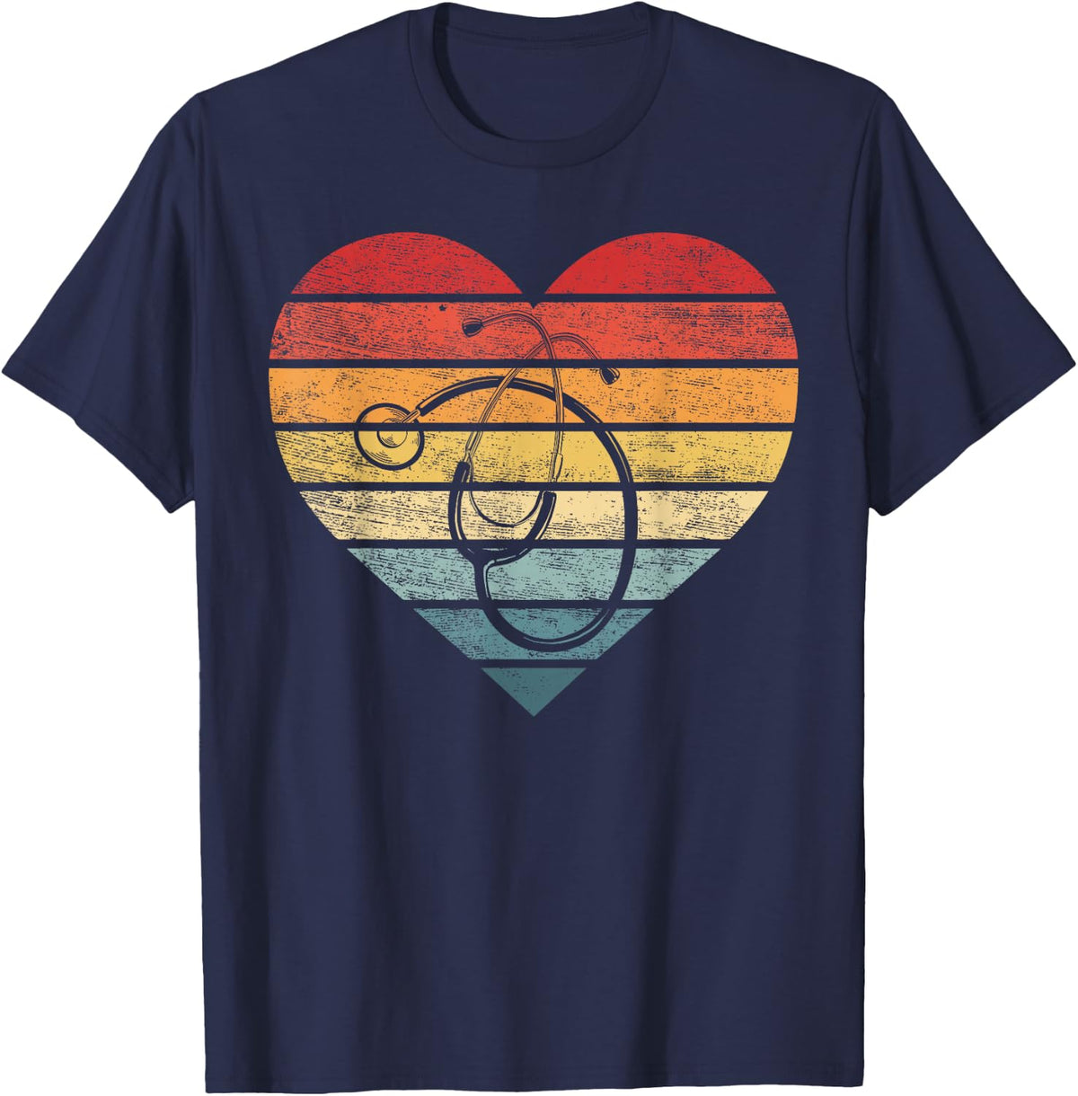 Funny Nurse Gifts Retro Vintage Stethoscope Heart Nursing T-Shirt - Navy Blue