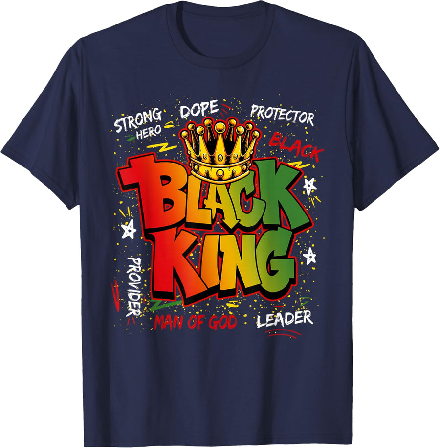 Black King Man of God Strong Hero Dope Black History Melanin T-Shirt - Navy Blue