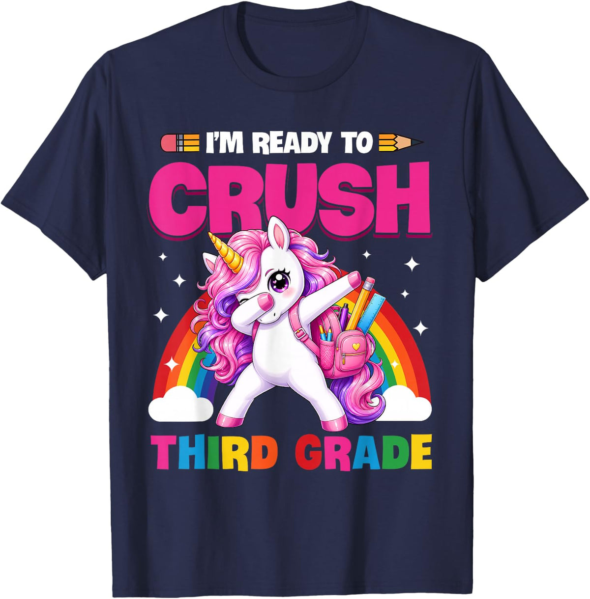Dabbing Unicorn Crush Third Grade Back to School Girls Kids T-Shirt - Navy Blue