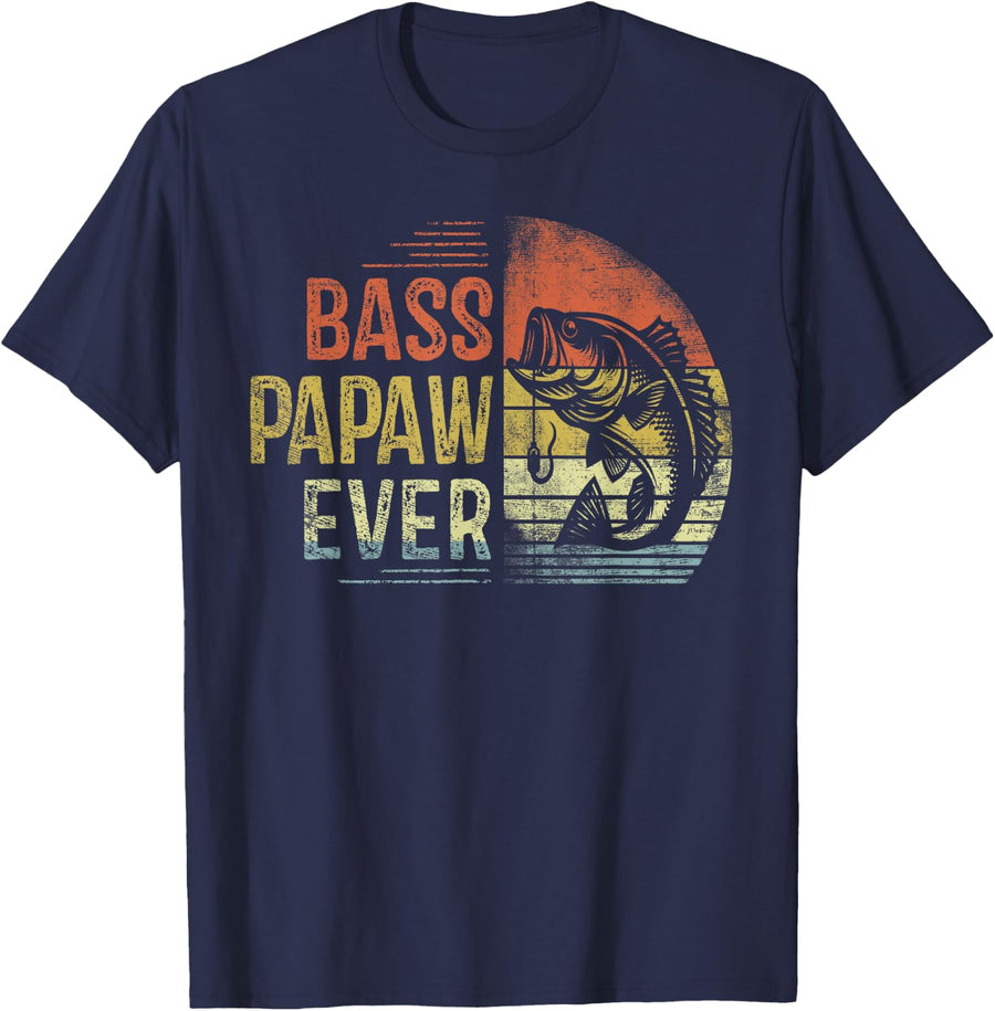 Bass Papaw Ever Fishing Gifts Papaw Birthday Vintage T-Shirt - Navy Blue