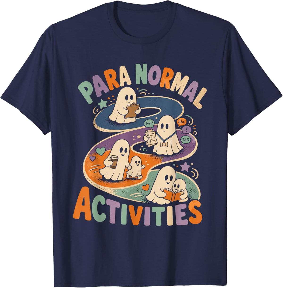 para Normal Activities SPED Teachers Ghost Graphic T-Shirt - Navy Blue