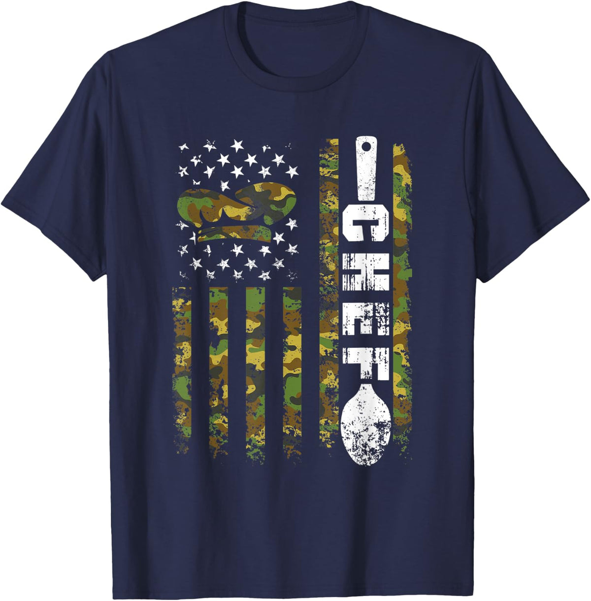 American Flag Camouflage Chef Patriotic 4th Of July T-Shirt - Navy Blue