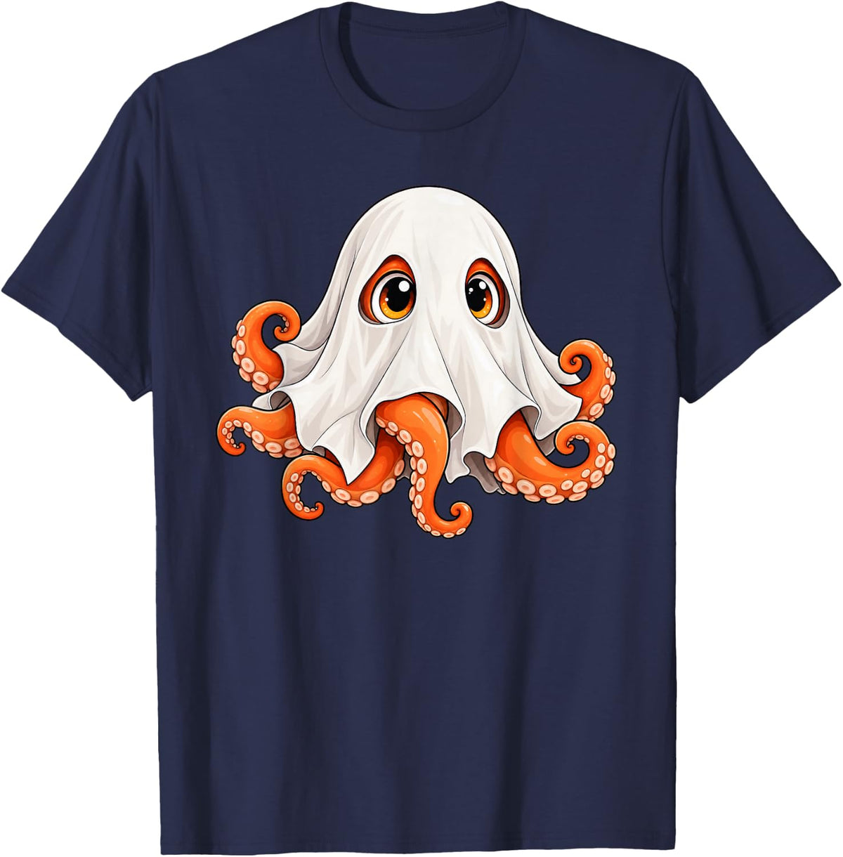 Octopus Ghost Halloween T-Shirt - Navy Blue