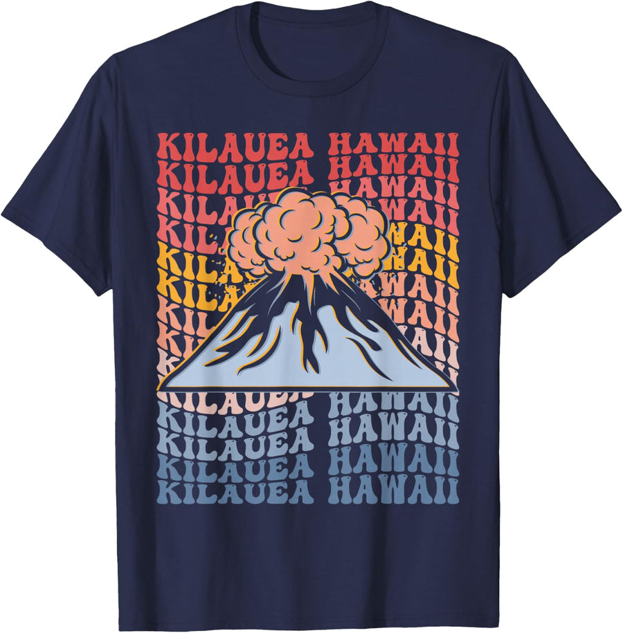 Kilauea Hawaii Groovy Volcanoes Volcano Lover Geology Lava T-Shirt - Navy Blue