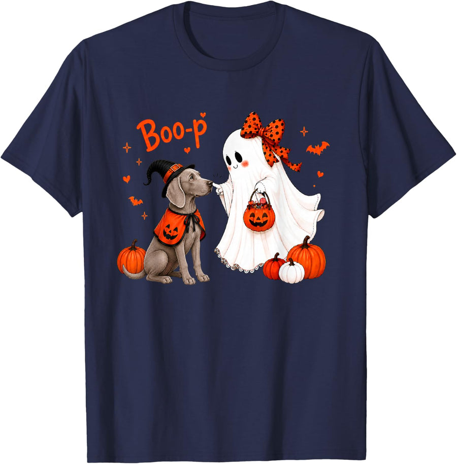 Weimaraner Boo Boo-p Ghost Nose Boop Halloween Dog Lover T-Shirt - Navy Blue