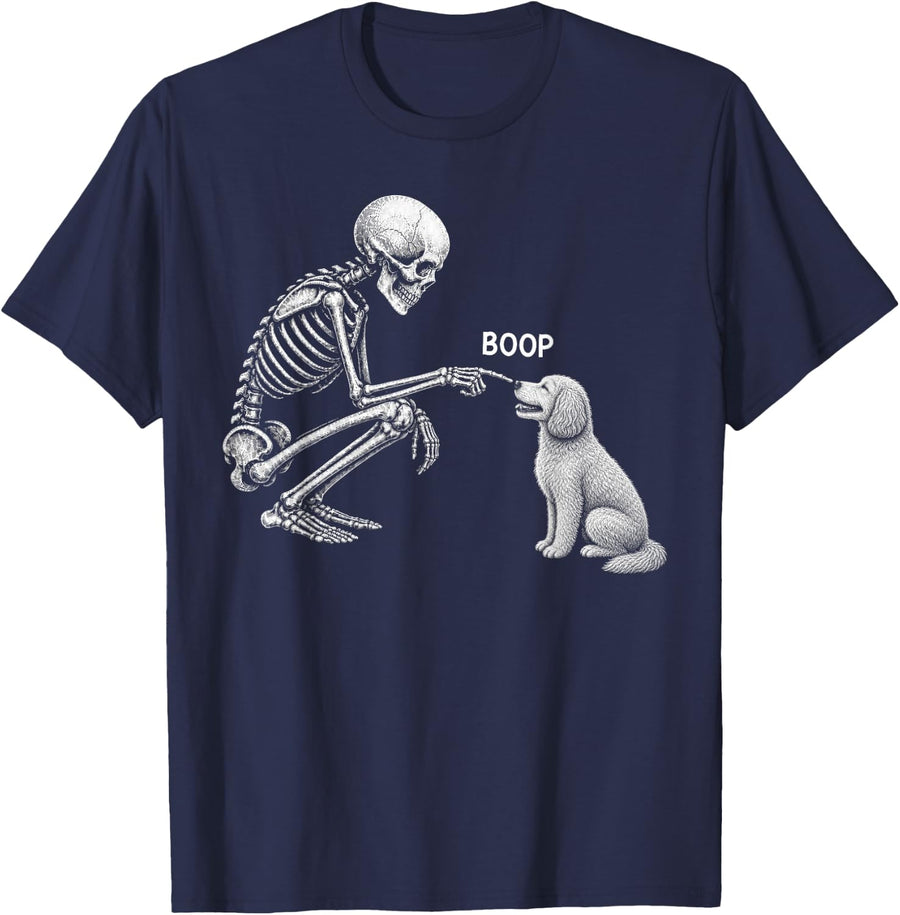 Skeleton Boop Cockapoo Doodle Dog Nose Vintage Halloween T-Shirt - Navy Blue