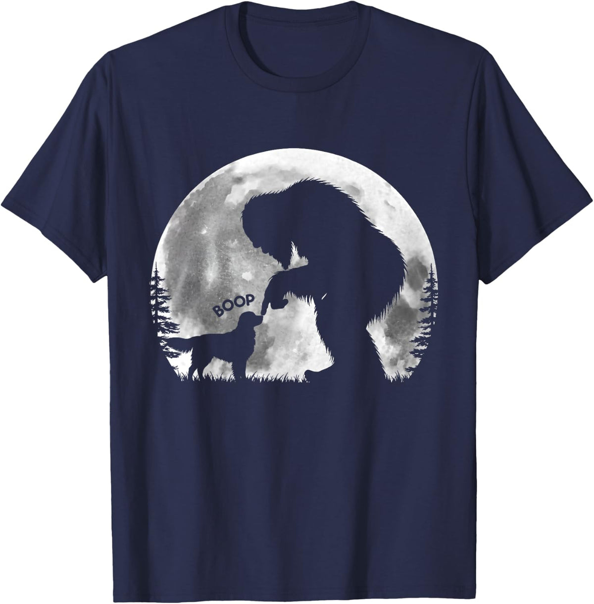 Bigfoot Boop Golden Retriever Dog Under Full Moon Vintage T-Shirt - Navy Blue