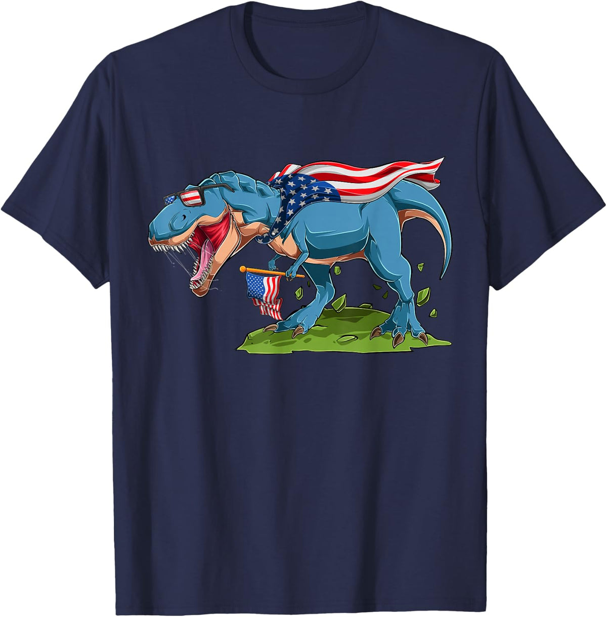 T-Rex Dinosaur 4th July American Flag - Independence Day T T-Shirt - Navy Blue