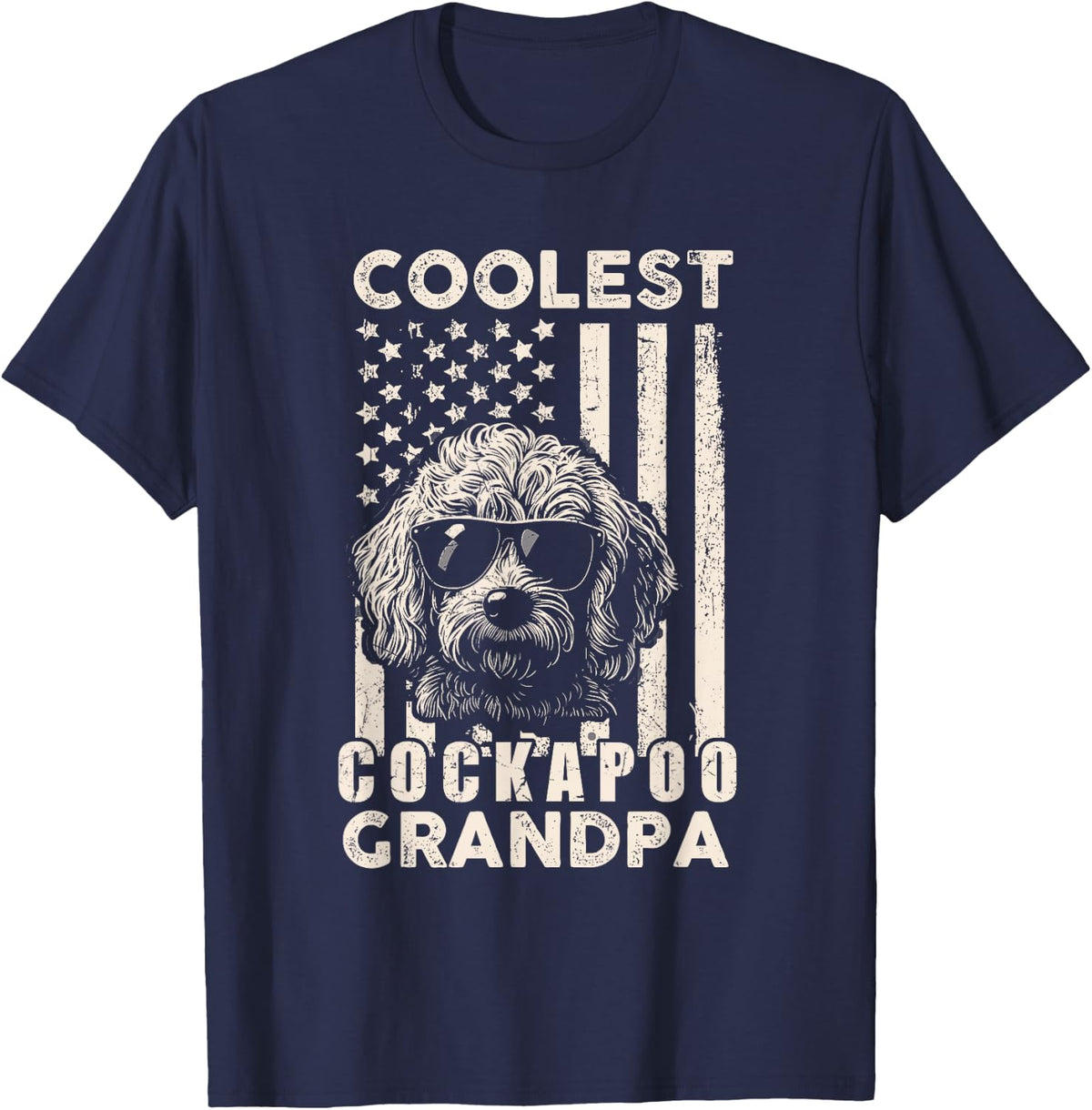 Coolest Cockapoo Grandpa Vintage American Flag Funny Dog Dad T-Shirt - Navy Blue