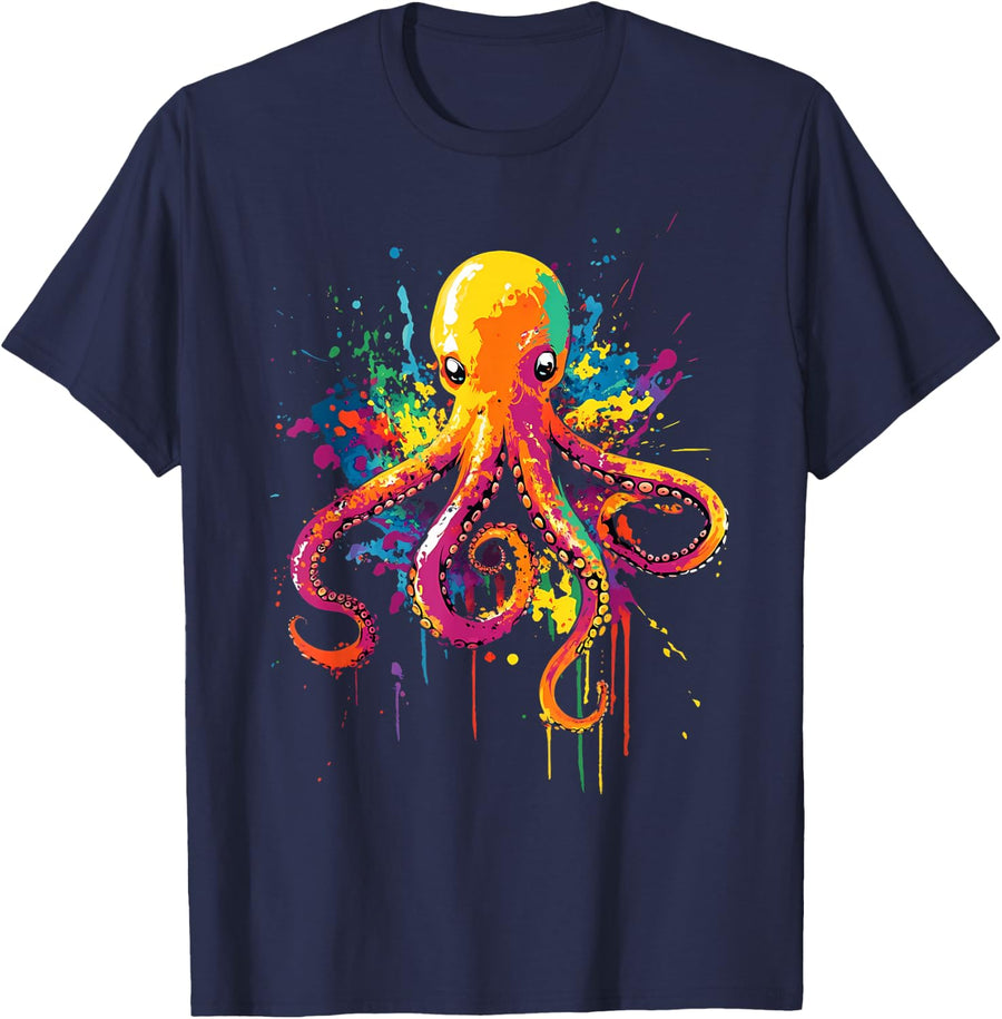 Colorful Octopus Lover T-Shirt - Navy Blue