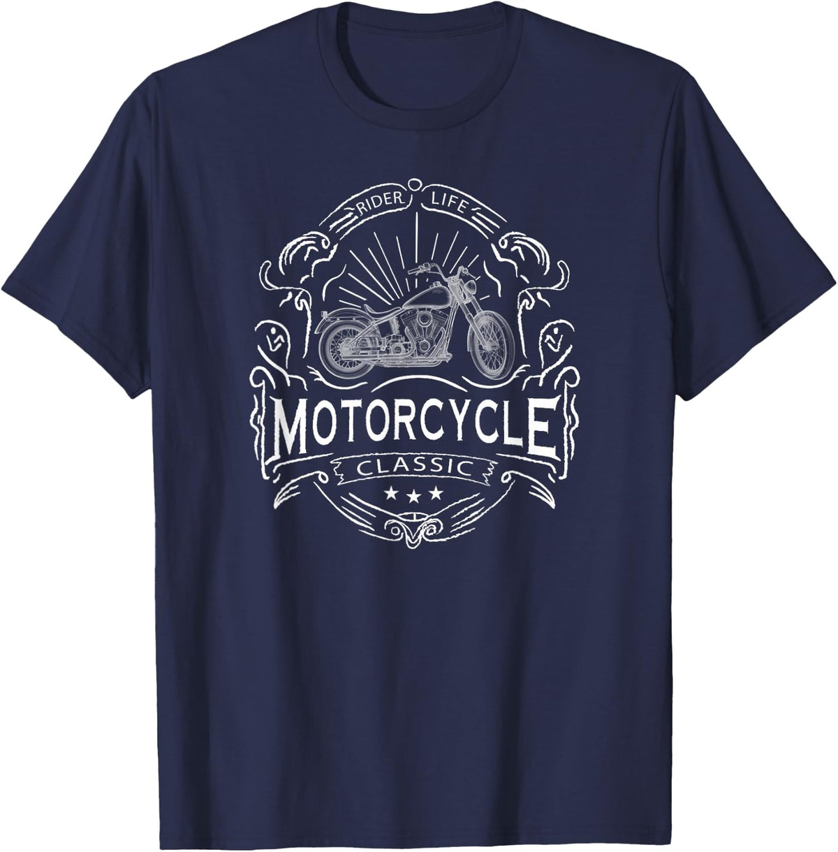 Vintage Motorcycle Rider Classic Bike T-Shirt - Navy Blue