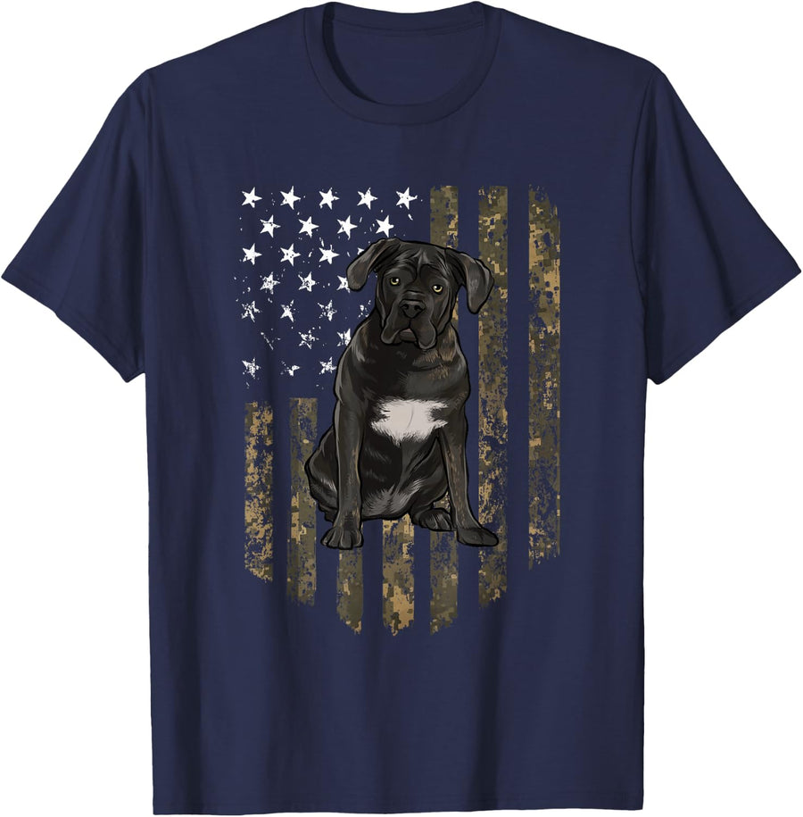 Camo American Flag Cane Corso 4th of July USA T-Shirt - Navy Blue