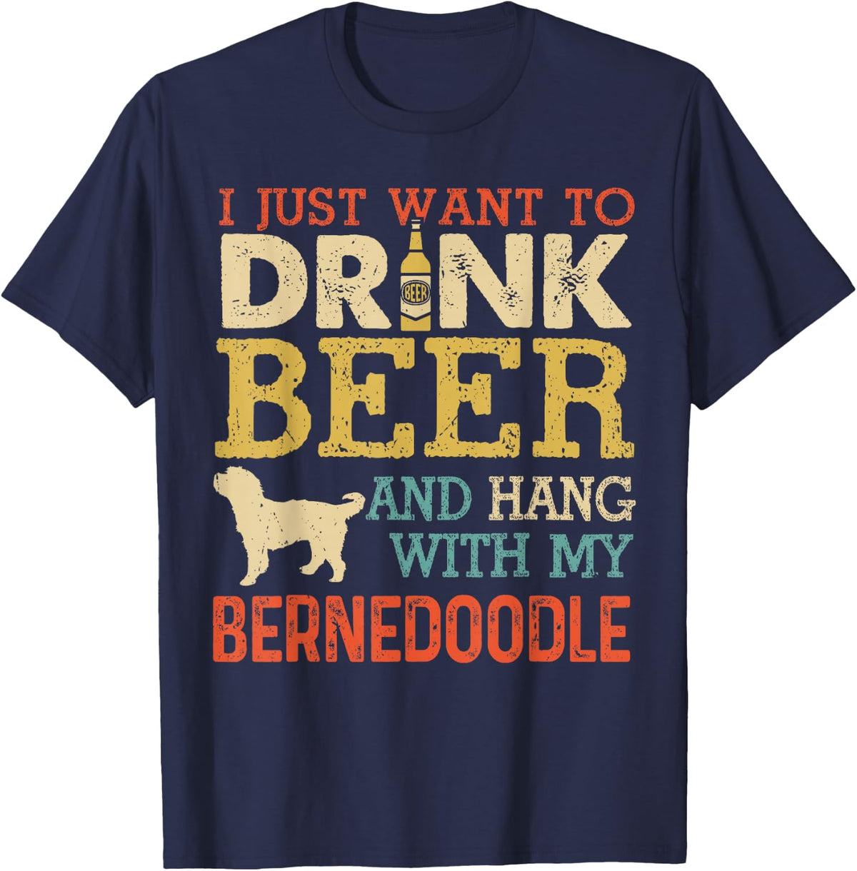 Bernedoodle Dad Drink Beer Hang With Dog Funny Men Vintage T-Shirt - Navy Blue