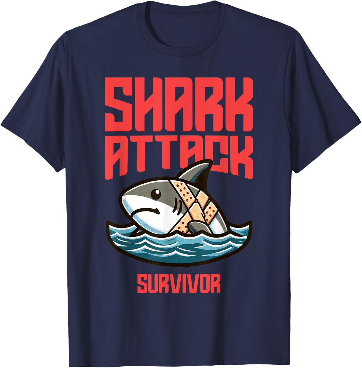 Cool Shark Attack Survivor Injury Beach Funny Shark T-Shirt - Navy Blue