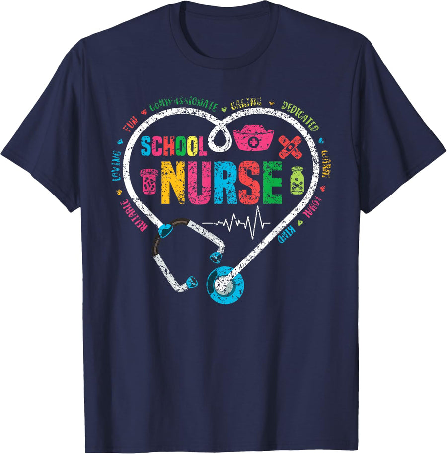 School Nurse Nurses Nursing Job School T-Shirt - Navy Blue