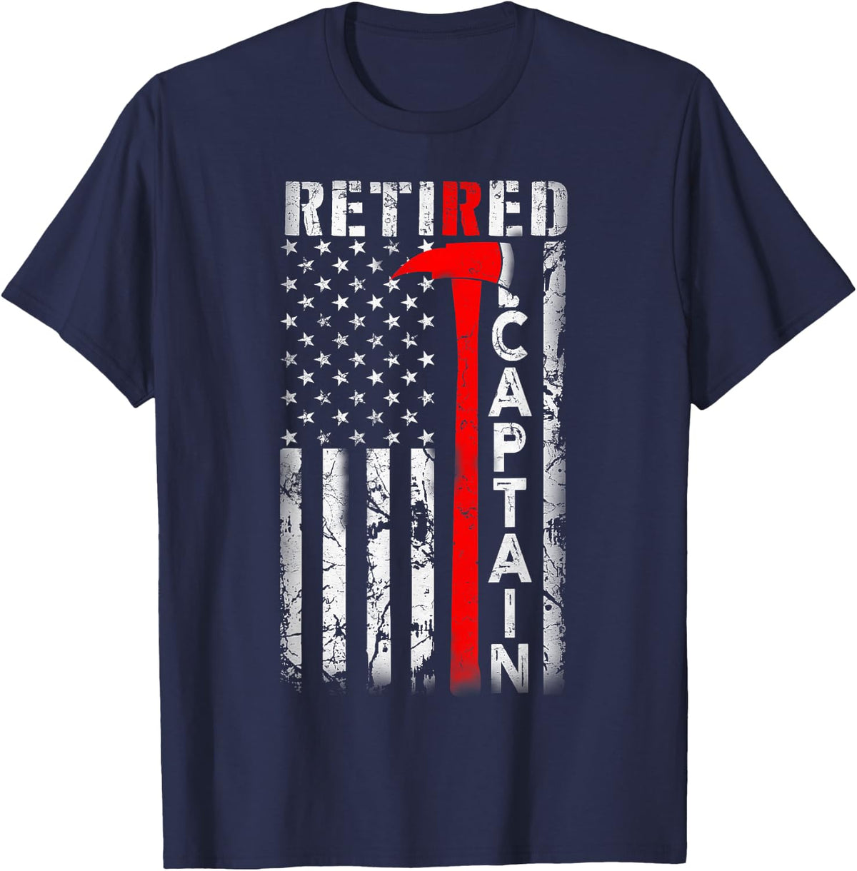 Retired Fire Captain Chief American Flag Retirement Gifts T-Shirt - Navy Blue