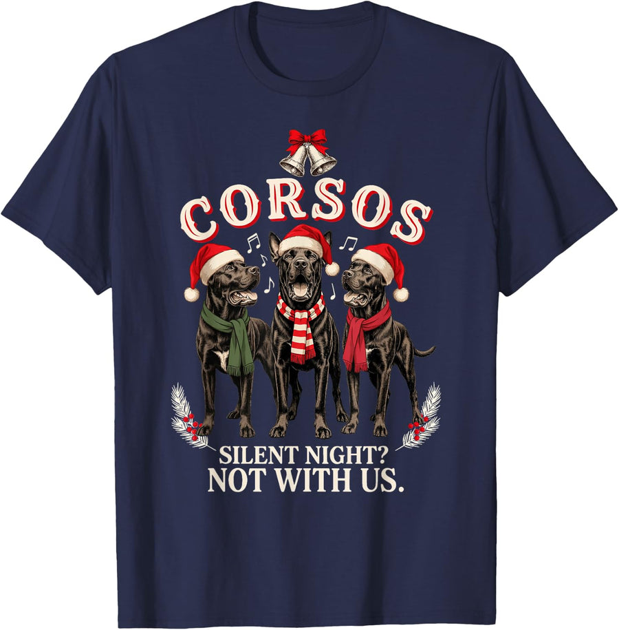 Cane Corso X-Mas Funny Caroling Dogs T-Shirt - Navy Blue