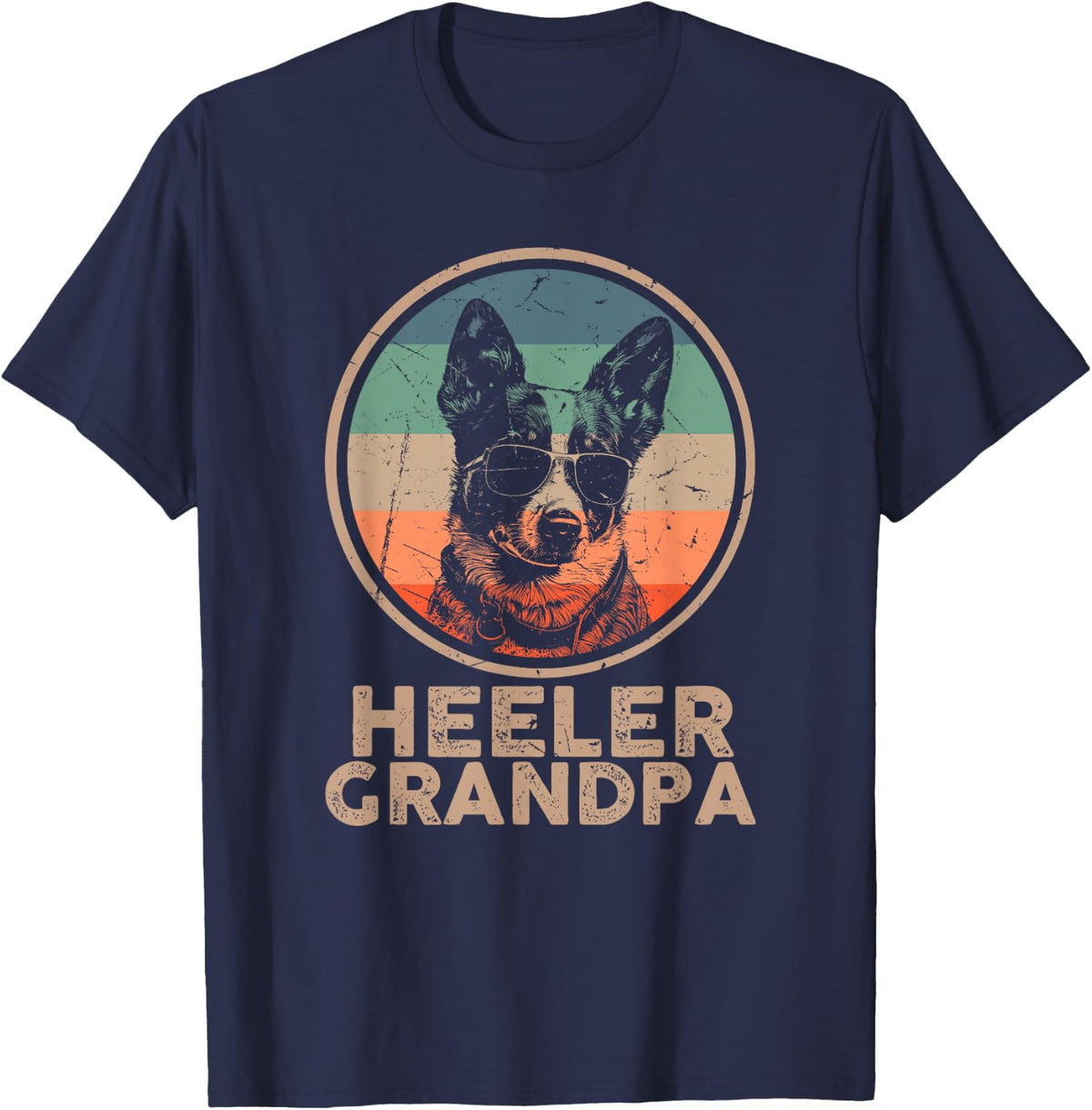 Vintage Heeler Dog Grandpa Grandpaw Dog Lover Gifts Men Dad T-Shirt - Navy Blue