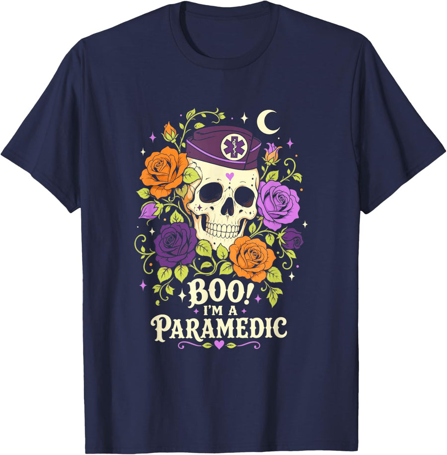 Paramedic Boo I'm A Paramedic Halloween EMT First Responder T-Shirt - Navy Blue