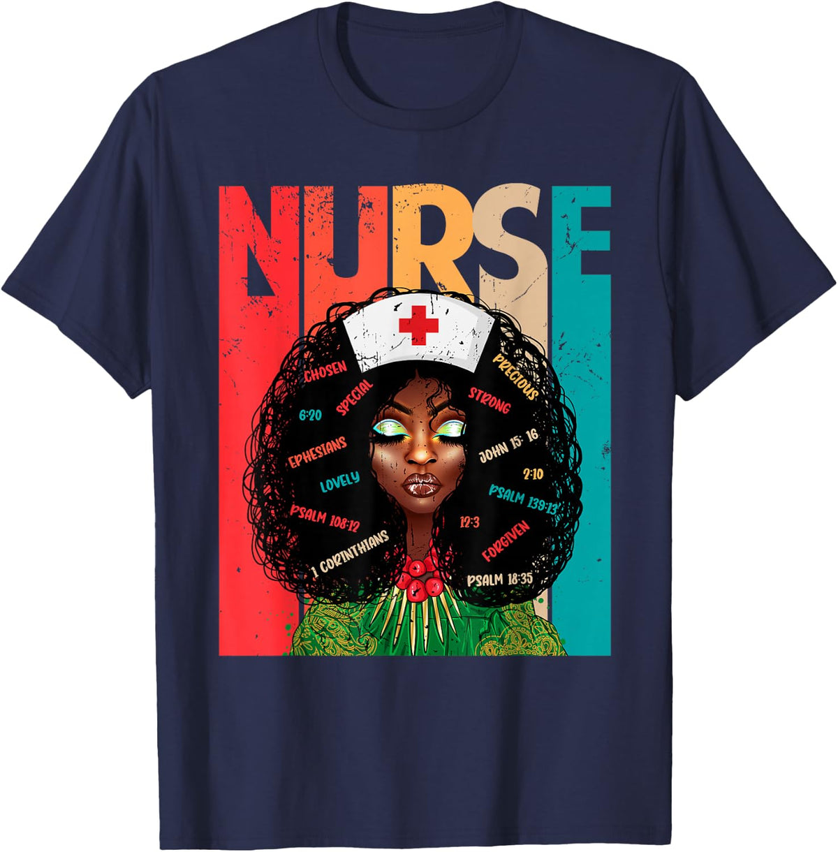 Retro Vintage Style Black Nurse Afro American Melanin Nurse T-Shirt - Navy Blue