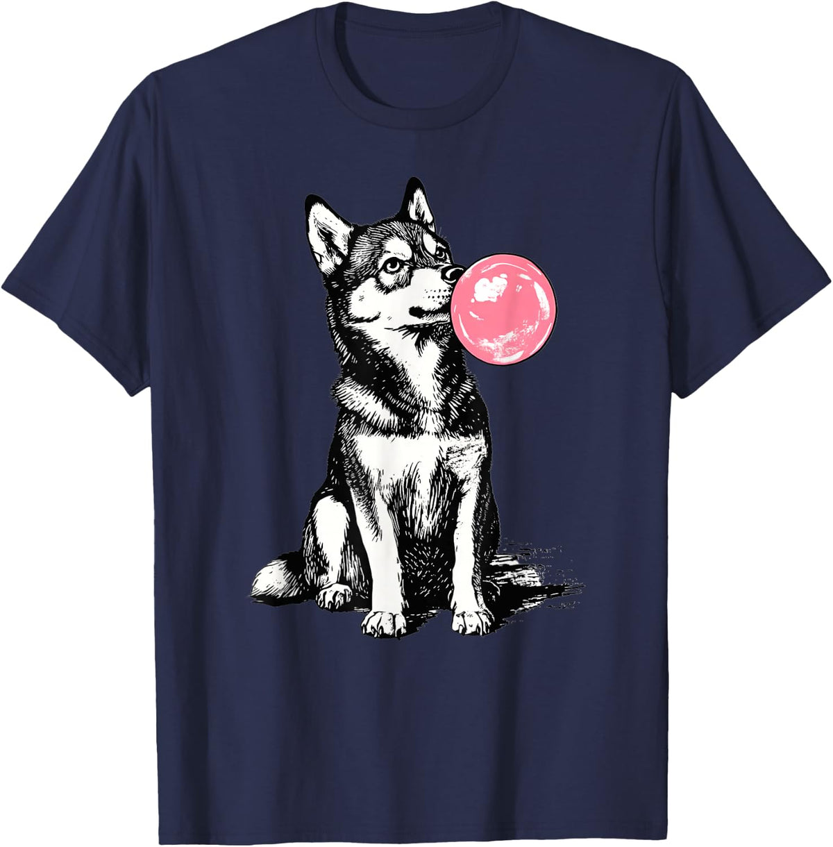 Vintage Husky Blowing Bubble Dog Dad Mom Owner T-Shirt - Navy Blue
