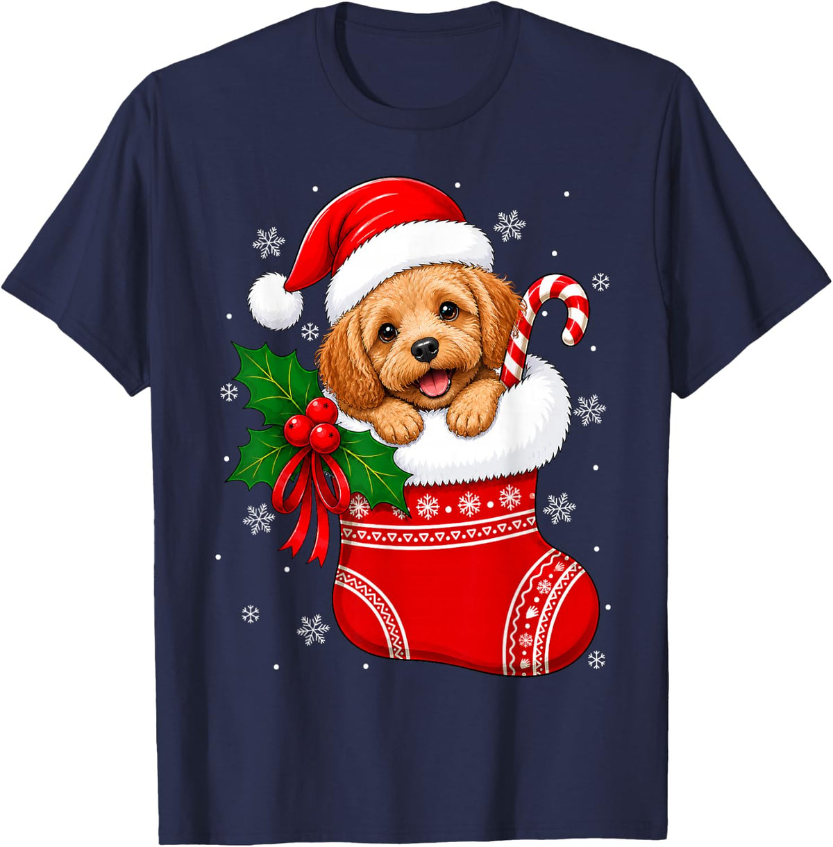 Cockapoo Dog Christmas Stocking Cute Festive Cockapoo Xmas T-Shirt - Navy Blue