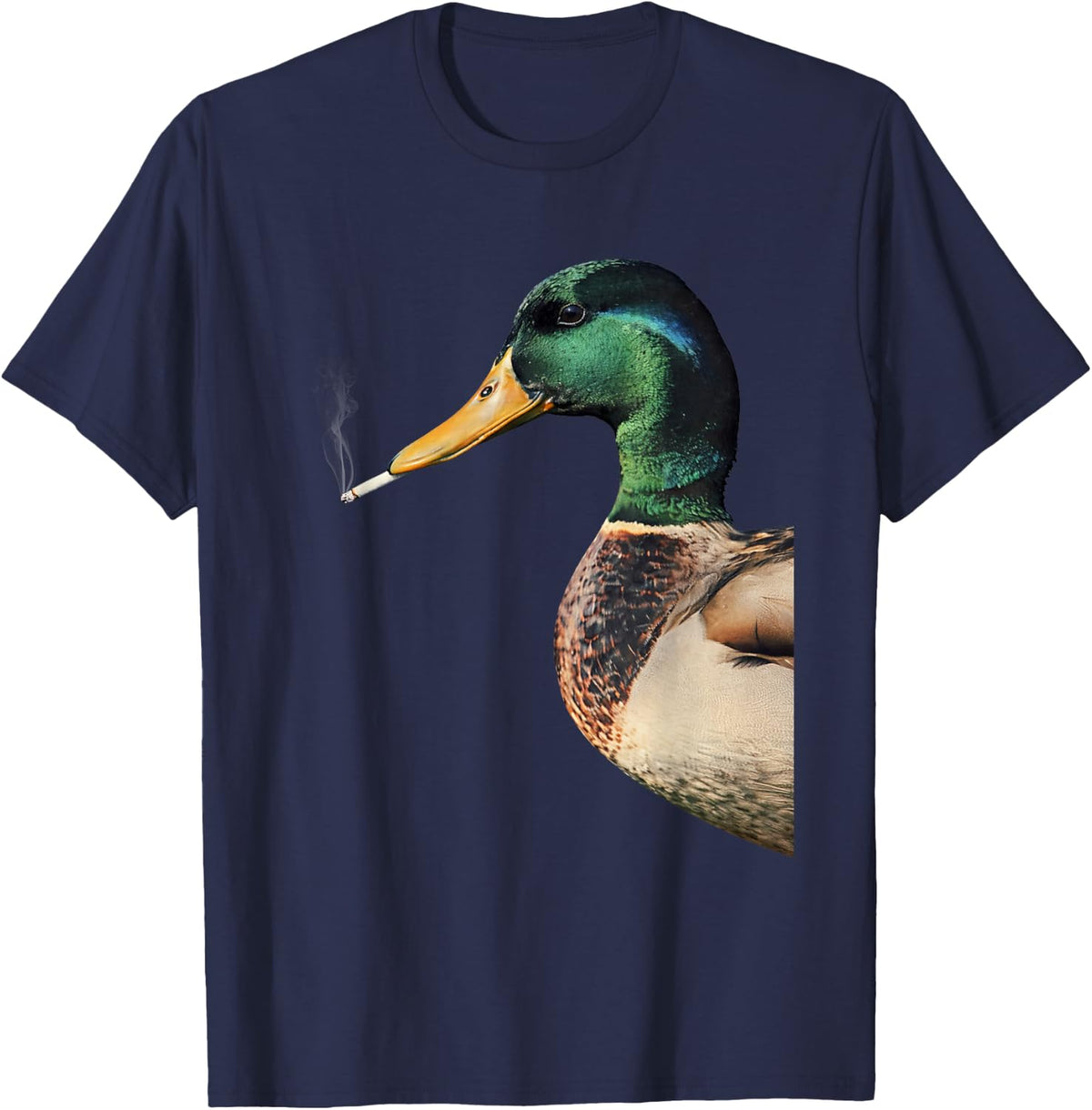Mallard Smoking Cigarette Meme Funny Duck Hunting Tees T Shirts - Navy Blue
