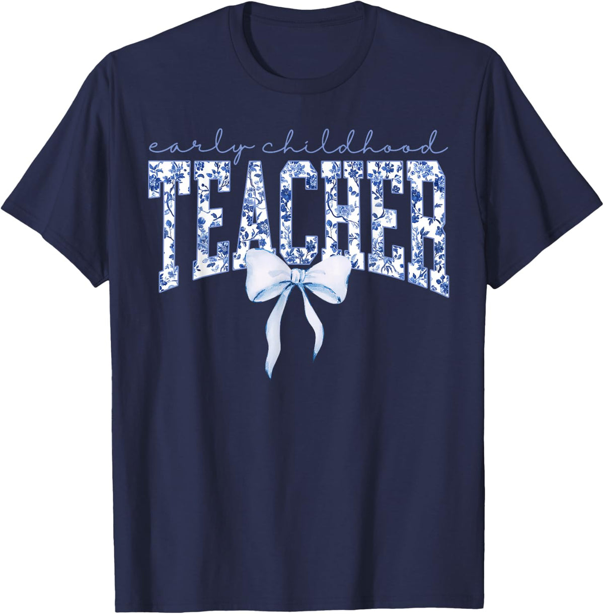Retro Early Childhood Teacher Coquette Bow Special Education T-Shirt - Navy Blue