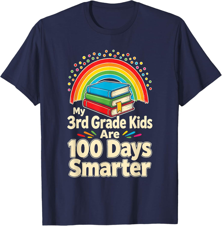 3rd Grade Teacher My Kids are 100 Days Smarter Elementary T-Shirt - Navy Blue