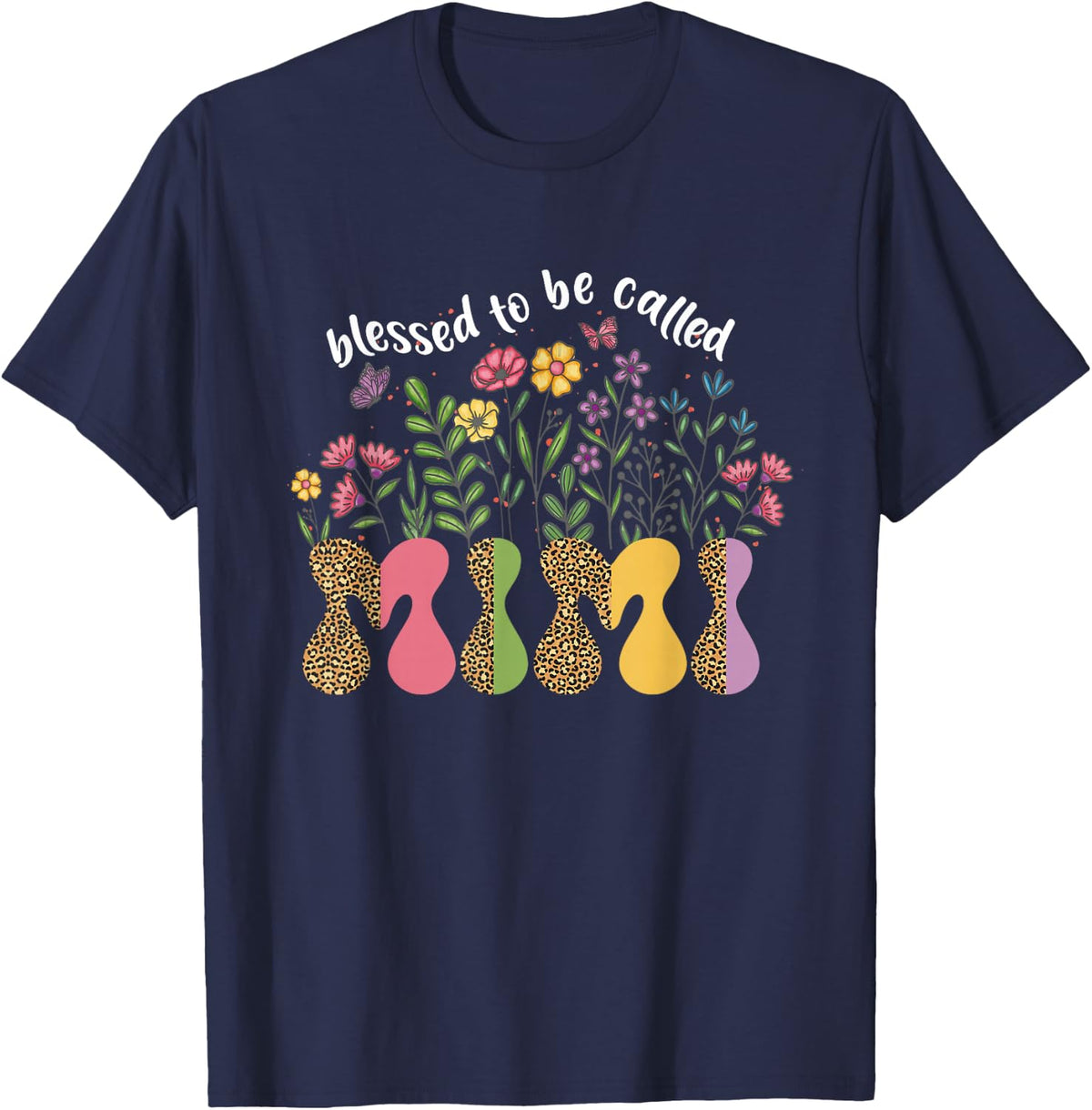 Blessed to Be Called Mimi Floral Wildflower Mothers Day T-Shirt - Navy Blue