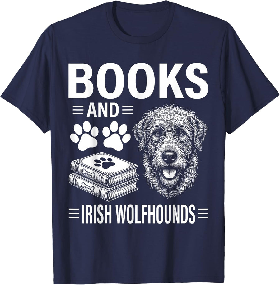 Books and Irish Wolfhounds Funny Irish Wolfhound T-Shirt - Navy Blue