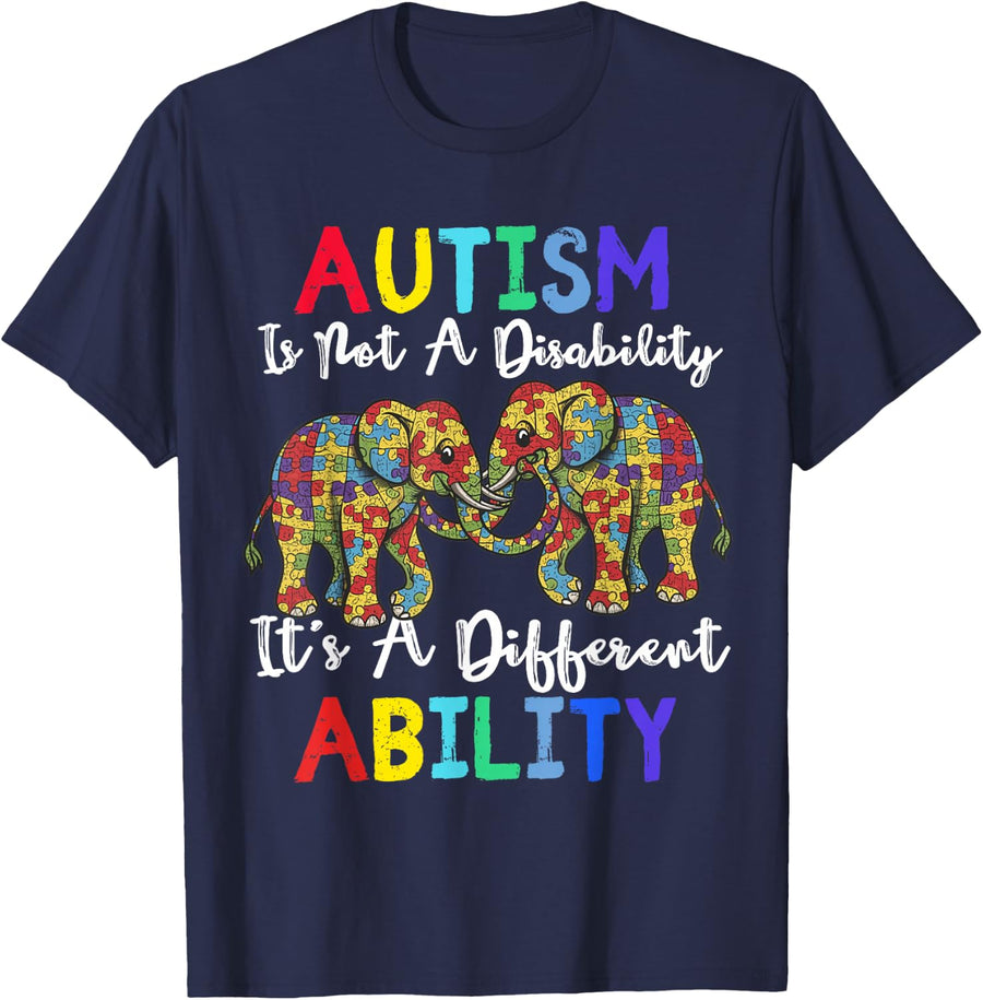 Autism Is Not A Disability Awareness Tee Shirt For Kids Autism Acceptance T-Shirt - Navy Blue