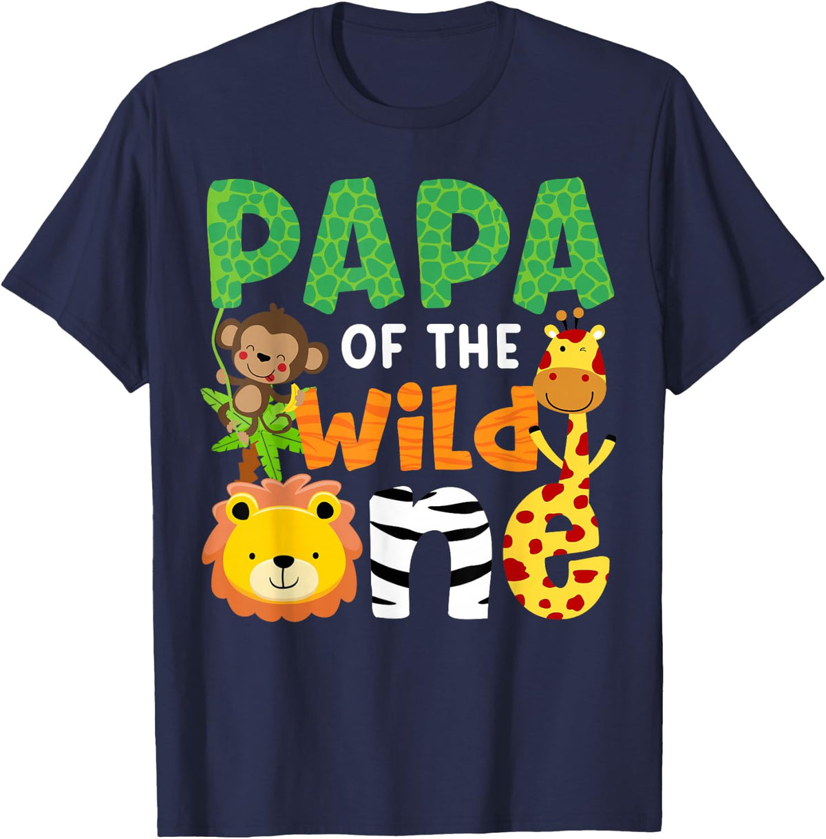 Papa of the Wild One Zoo Theme Bday Safari Jungle Animals T-Shirt - Navy Blue