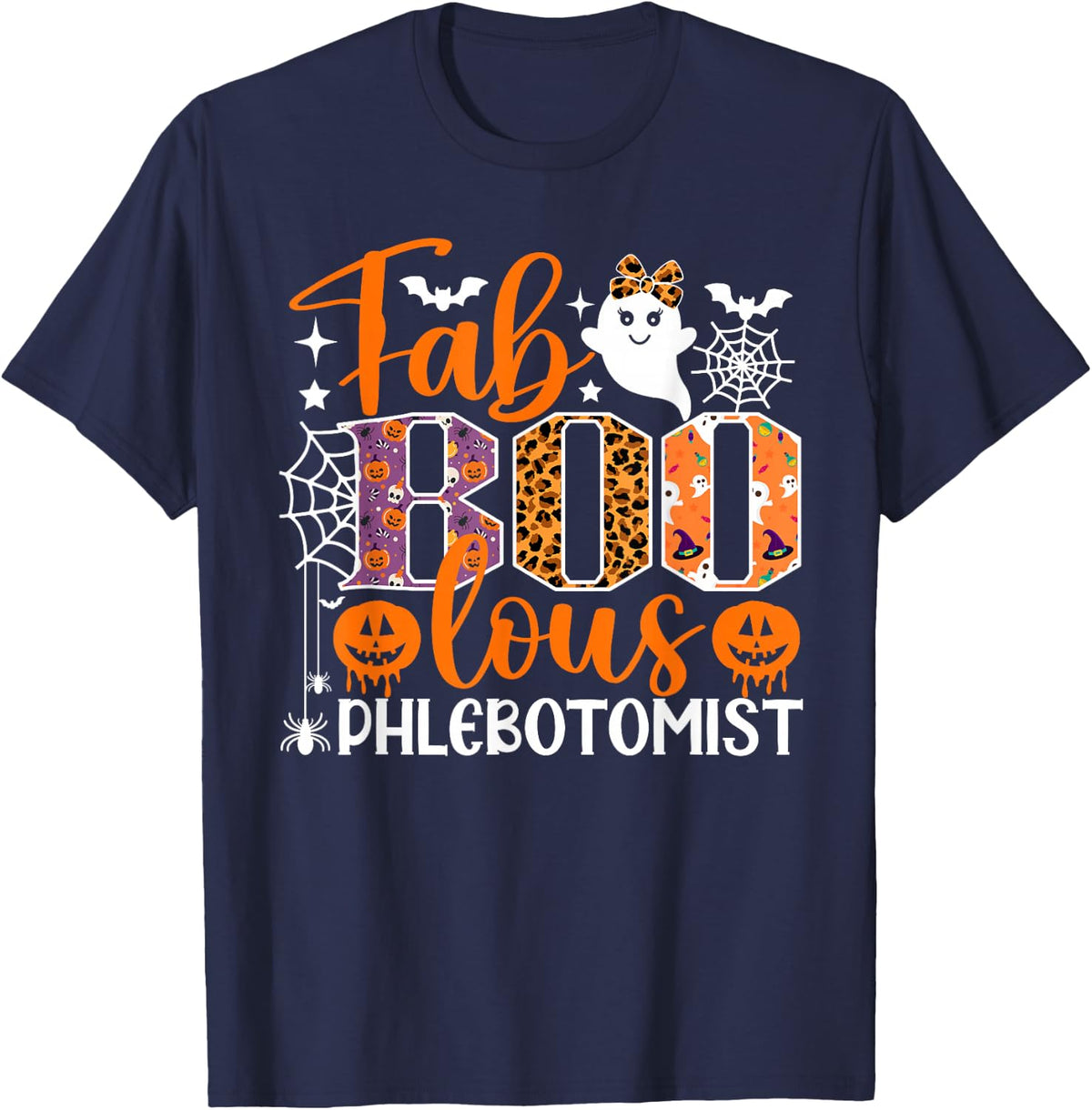 Fab Boo Lous Phlebotomist Funny Ghost Halloween Costume T-Shirt - Navy Blue