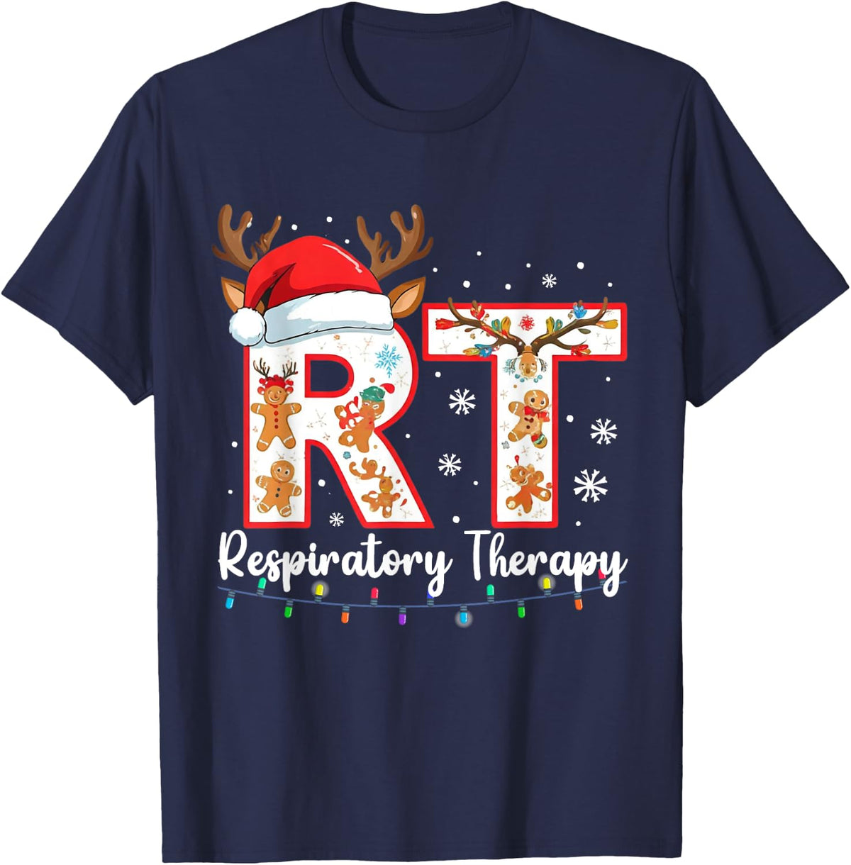 Christmas Nurse Respiratory Therapist Lung Therapy Nursing T-Shirt - Navy Blue