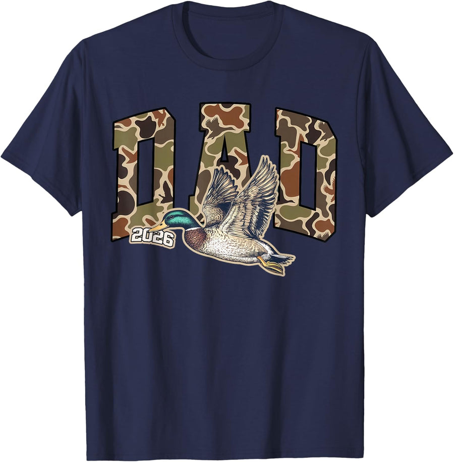 Camo Dad EST 2026 Duck Hunting New Dad 2026 Father's Day T-Shirt - Navy Blue