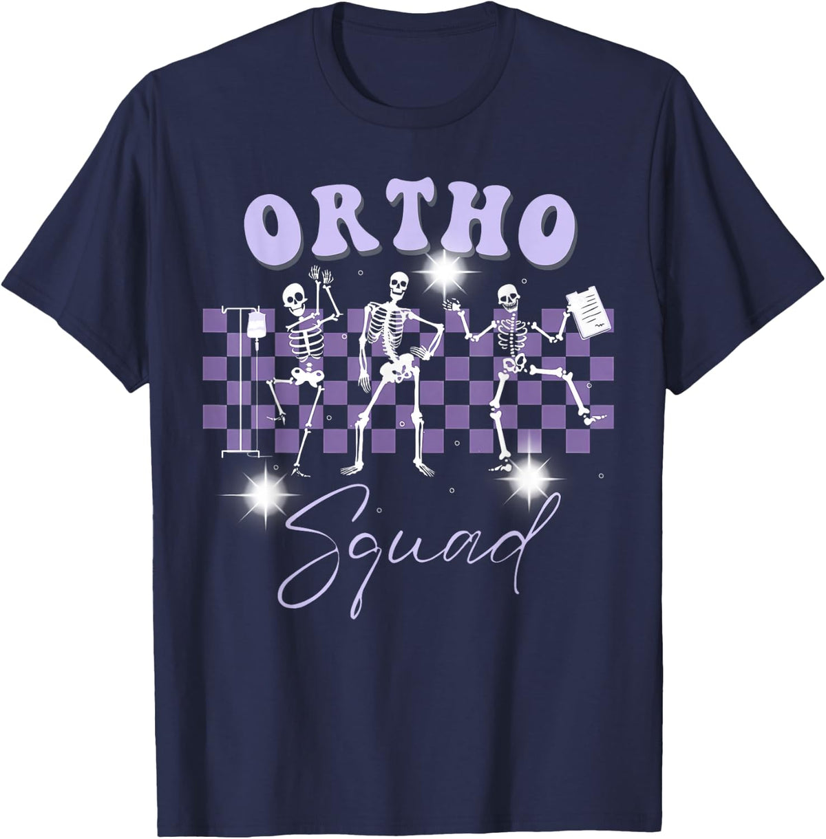 Retro Ortho Squad Dancing Skeleton Orthopedic Nurse RN T-Shirt - Navy Blue