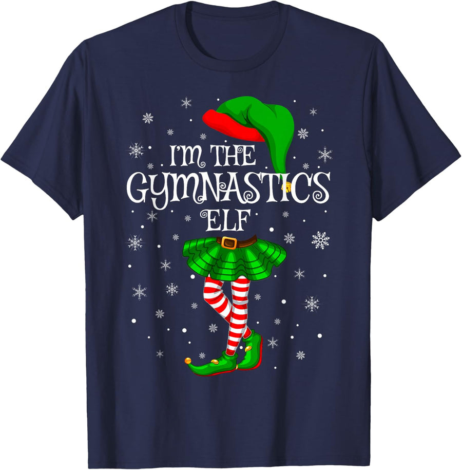 Gymnastics Elf Christmas Matching Family Women Girls Elf T-Shirt - Navy Blue